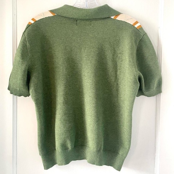 Cider XL Retro Green Knit Polo Sweater | 70s Striped Golf Core Top - Picture 2 of 5